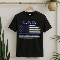 Chicago Police Officer American Flag Thin Blue Line T-Shirt thumb 2