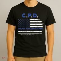Chicago Police Officer American Flag Thin Blue Line T-Shirt thumb 3