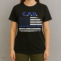 Chicago Police Officer American Flag Thin Blue Line T-Shirt thumb 4