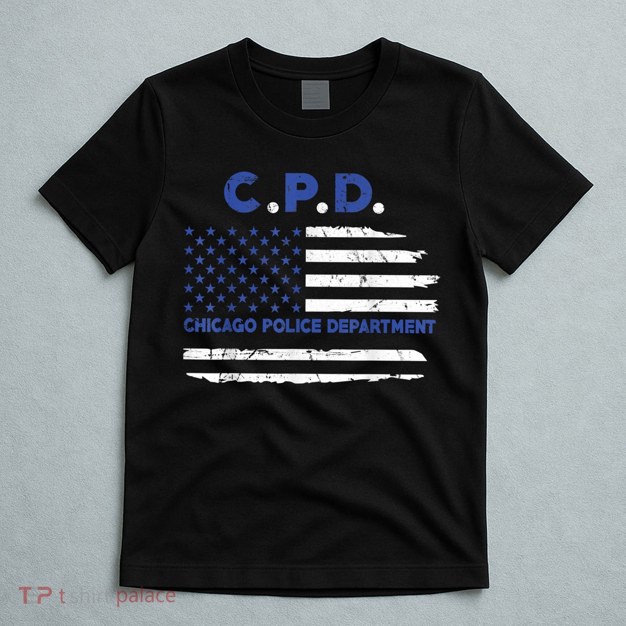 Chicago Police Officer American Flag Thin Blue Line T-Shirt