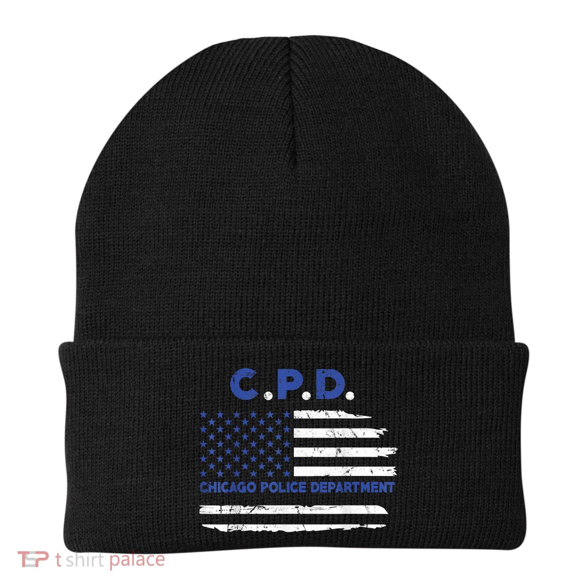 Chicago Police Officer American Flag Thin Blue Line Beanie