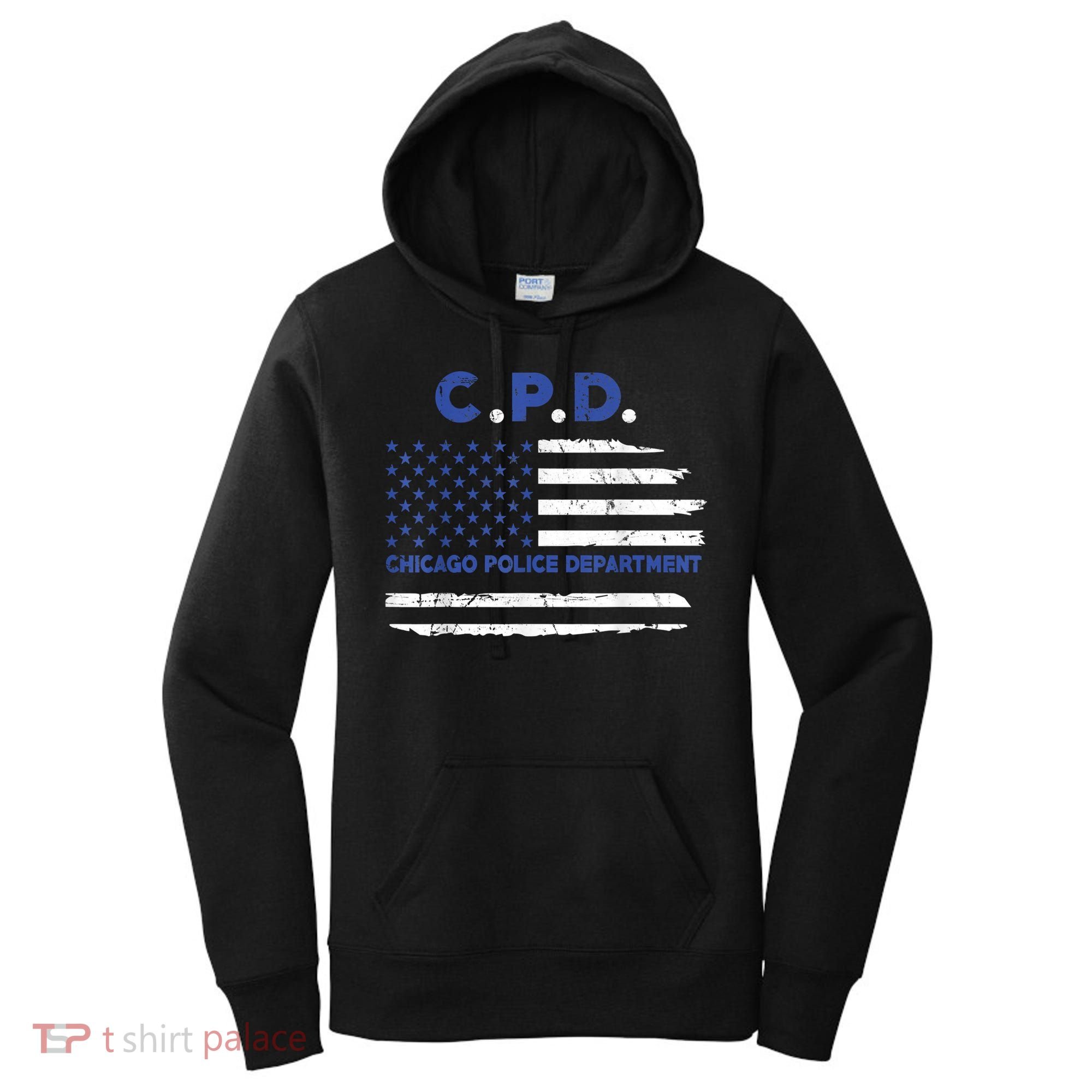 Chicago Police Officer American Flag Thin Blue Line Women's Hoodie