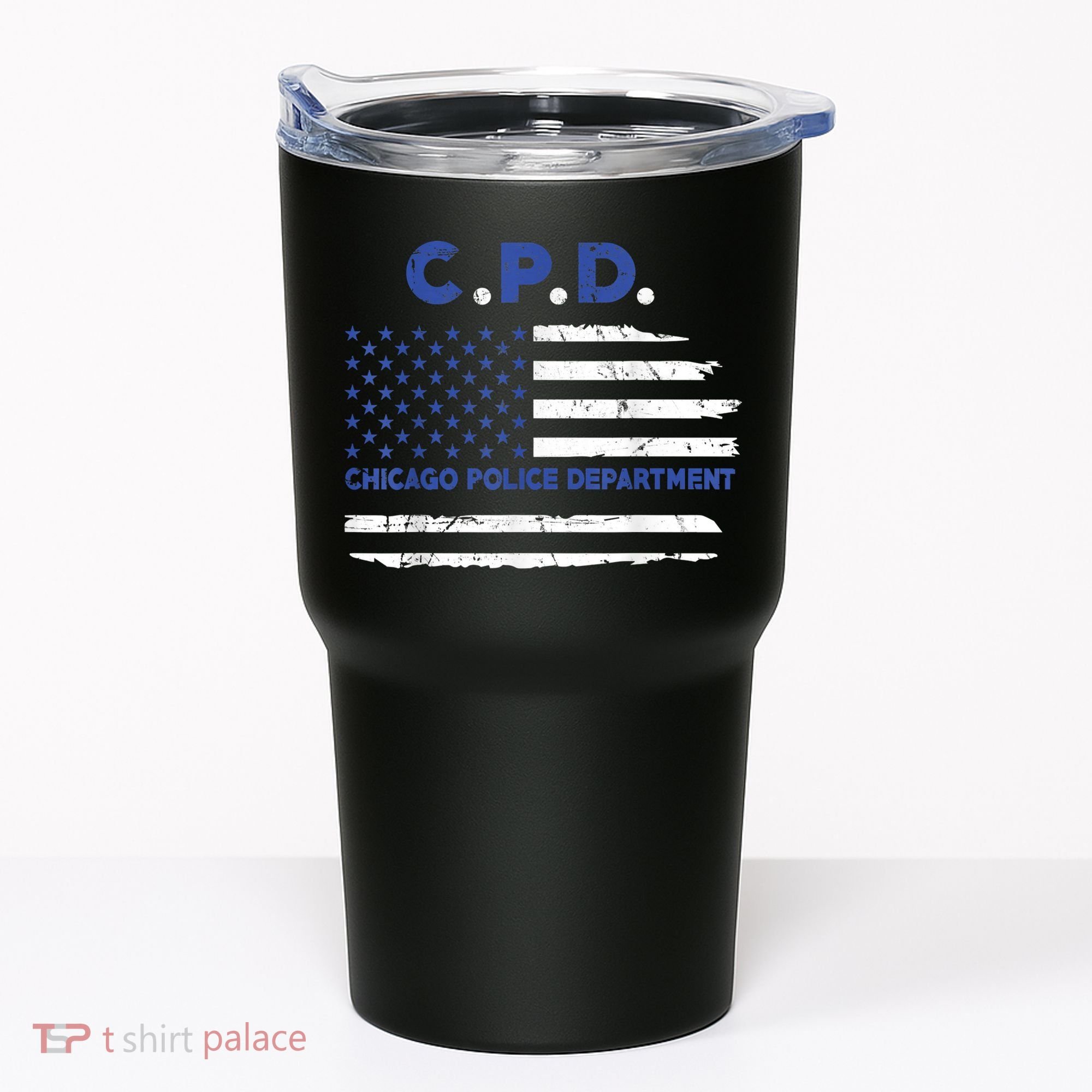 Chicago Police Officer American Flag Thin Blue Line Tumbler