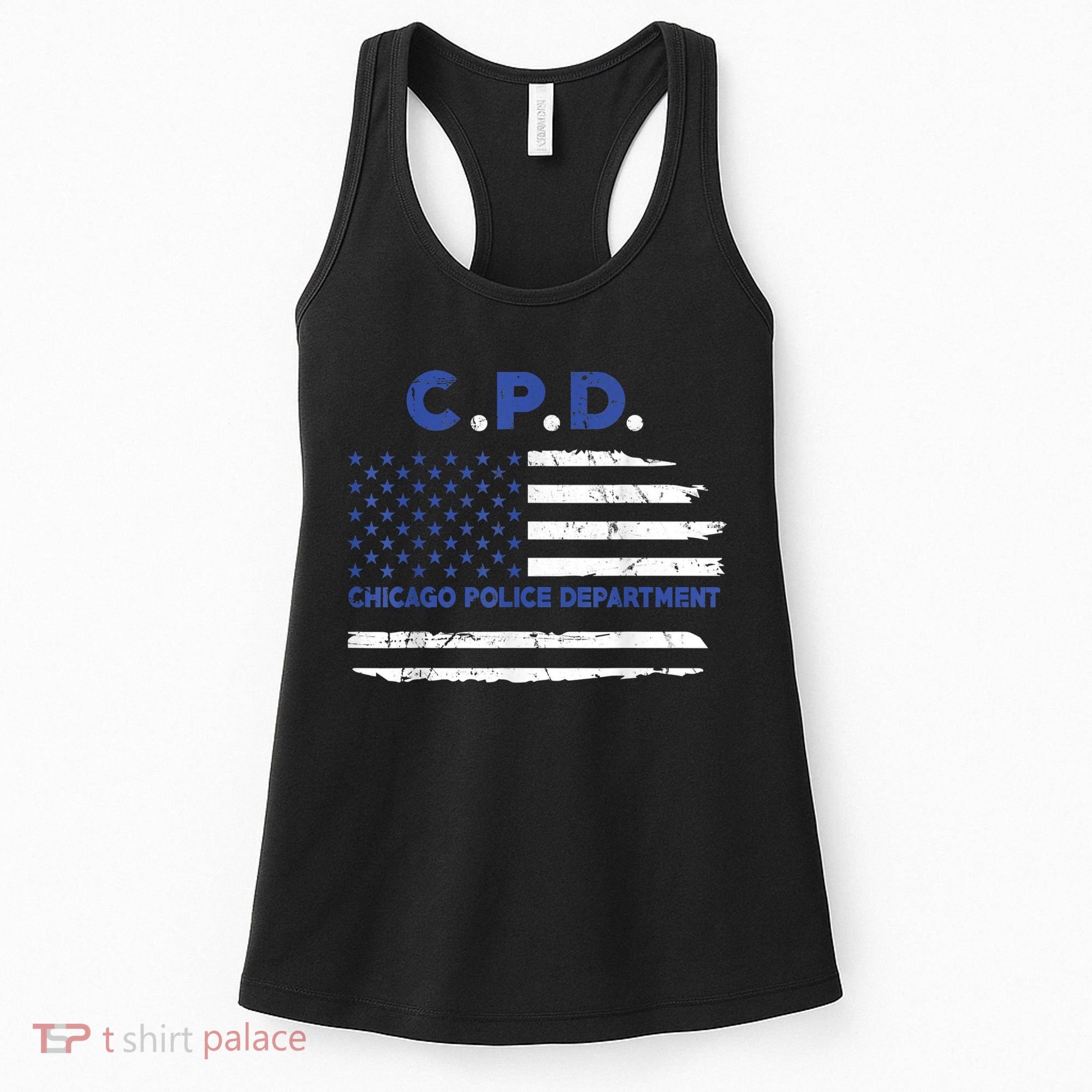 Chicago Police Officer American Flag Thin Blue Line Women's Tank Top