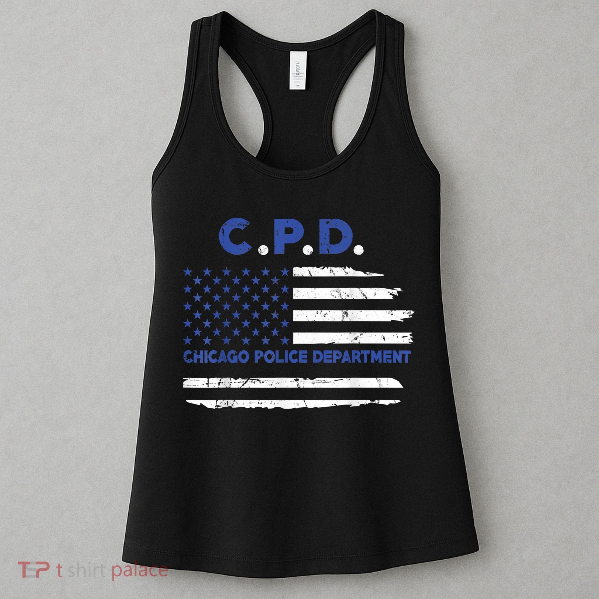 Chicago Police Officer American Flag Thin Blue Line Women's Tank Top