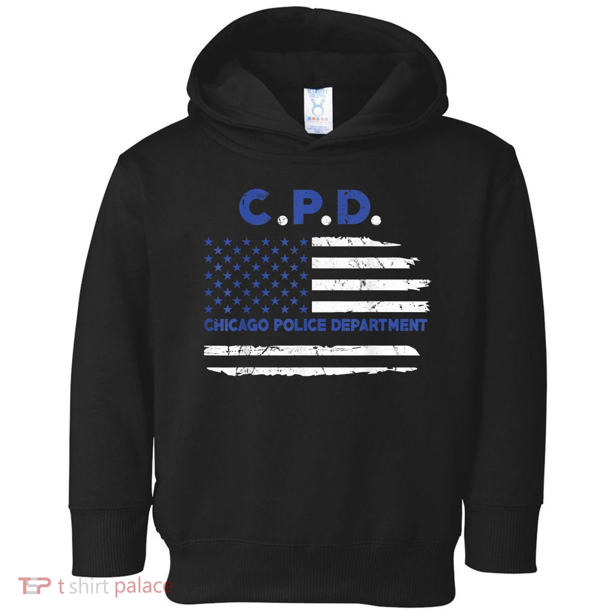 Chicago Police Officer American Flag Thin Blue Line Toddler Hoodie