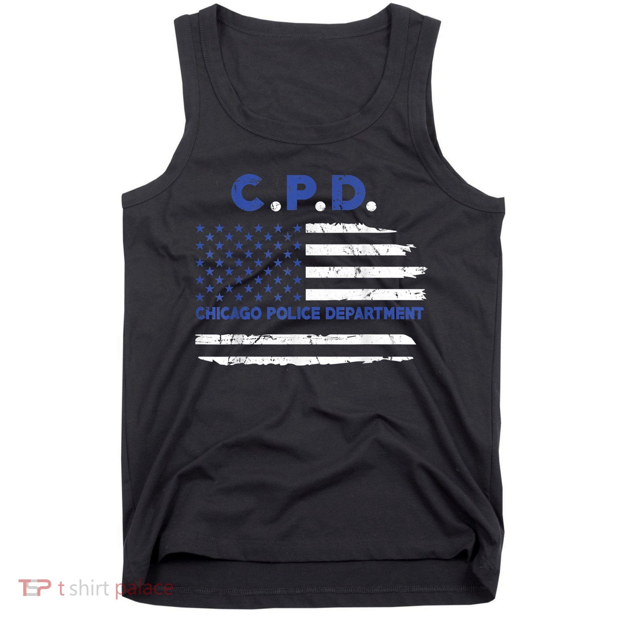 Chicago Police Officer American Flag Thin Blue Line Tank Top