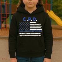 Chicago Police Officer American Flag Thin Blue Line Kids Hoodie thumb 3