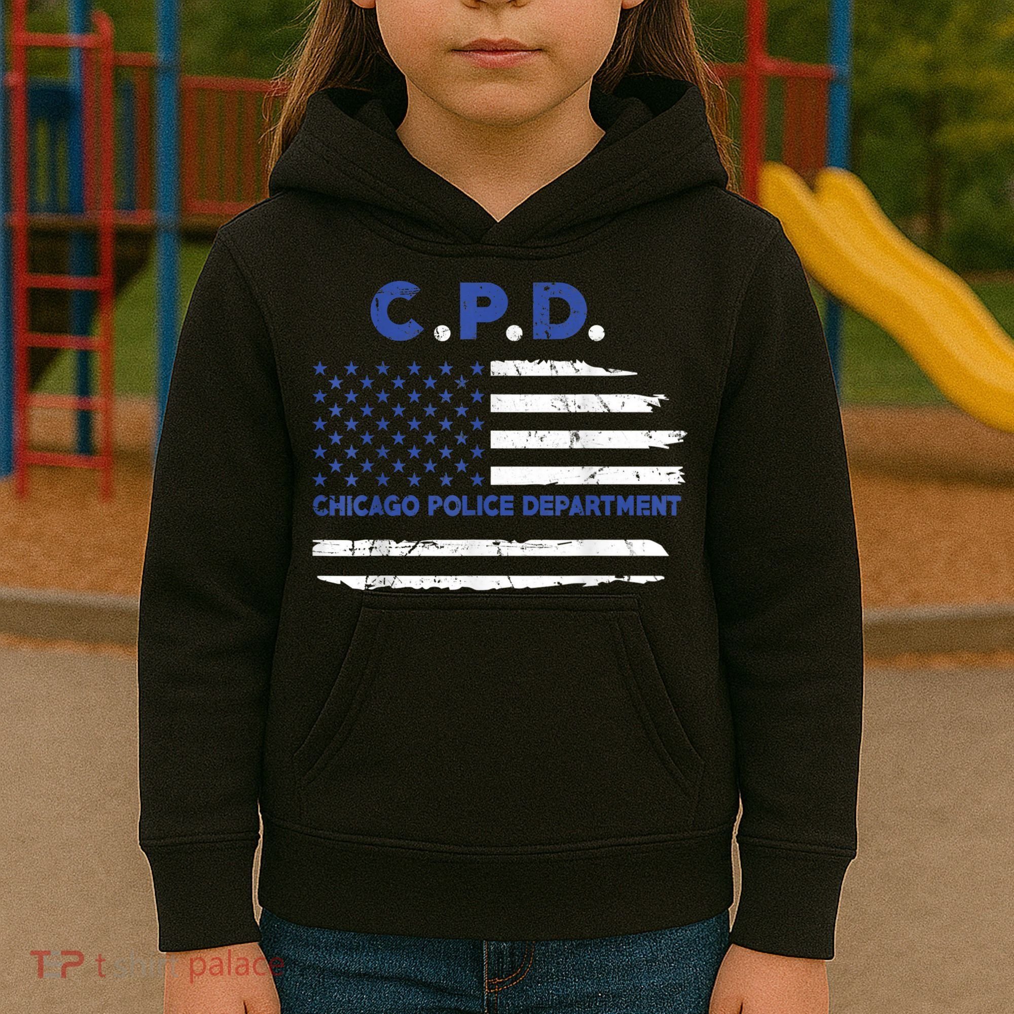 Chicago Police Officer American Flag Thin Blue Line Kids Hoodie