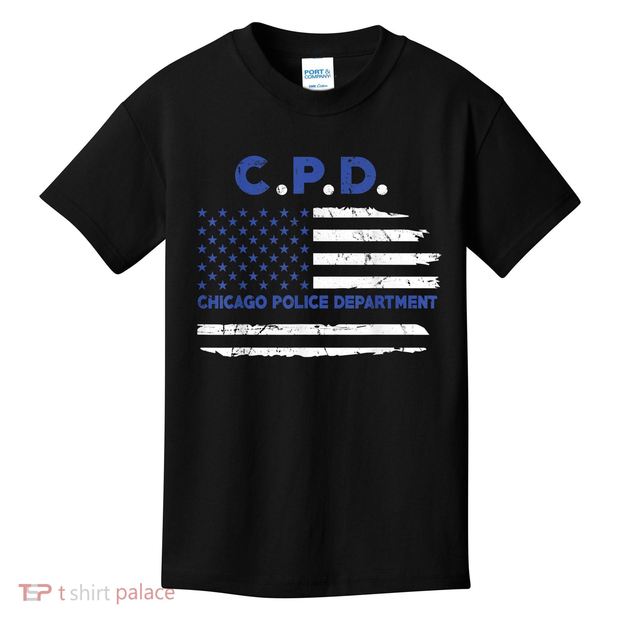 Chicago Police Officer American Flag Thin Blue Line Kids T-Shirt