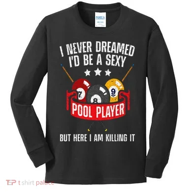 Cool Pool Player Design For  Pool Billiards Player Kids Long Sleeve Shirt