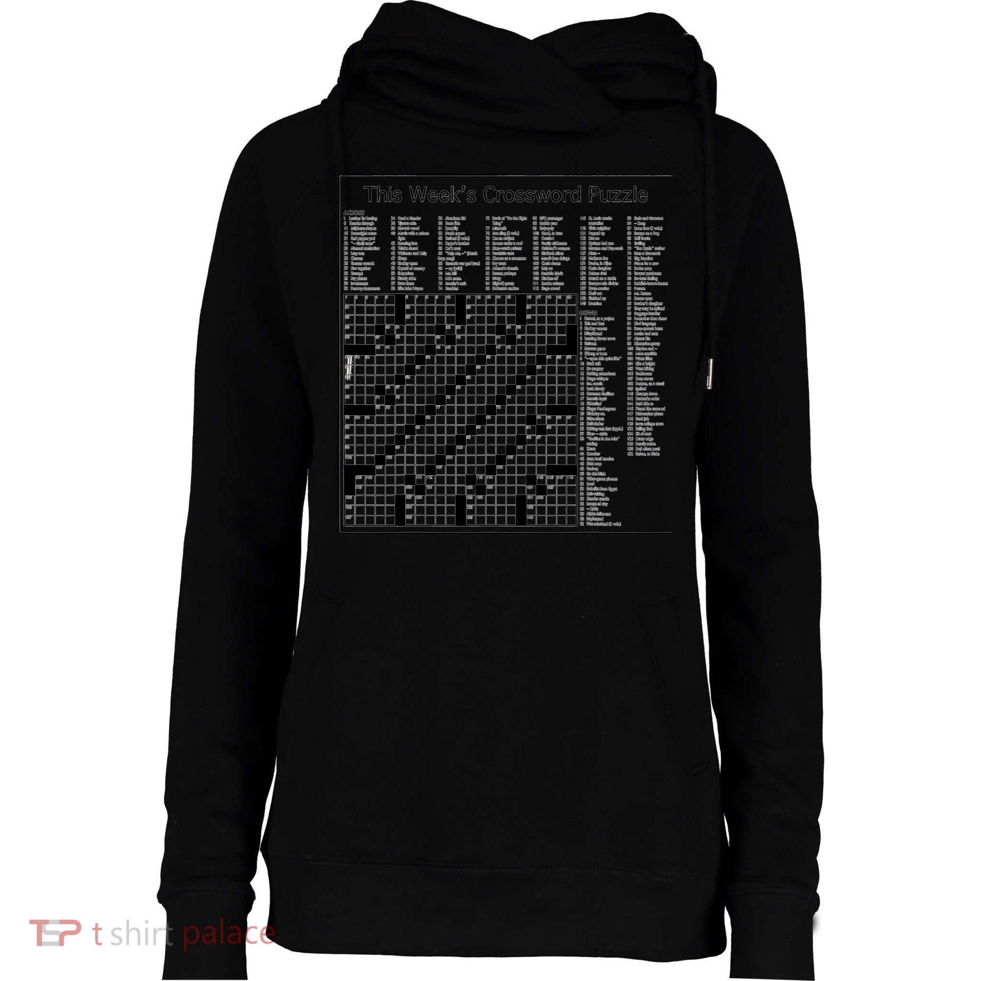 Crossword Puzzle Picture Womens Funnel Neck Pullover Hood
