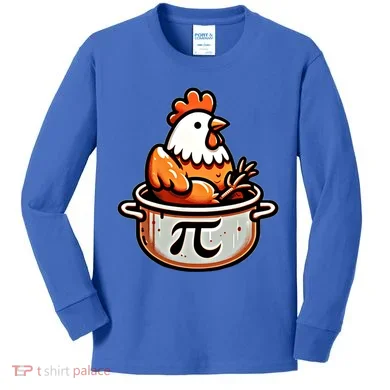 Chicken Pot Pie Funny Math Pun Chicken Pot Pi Day Gift Kids Long Sleeve Shirt