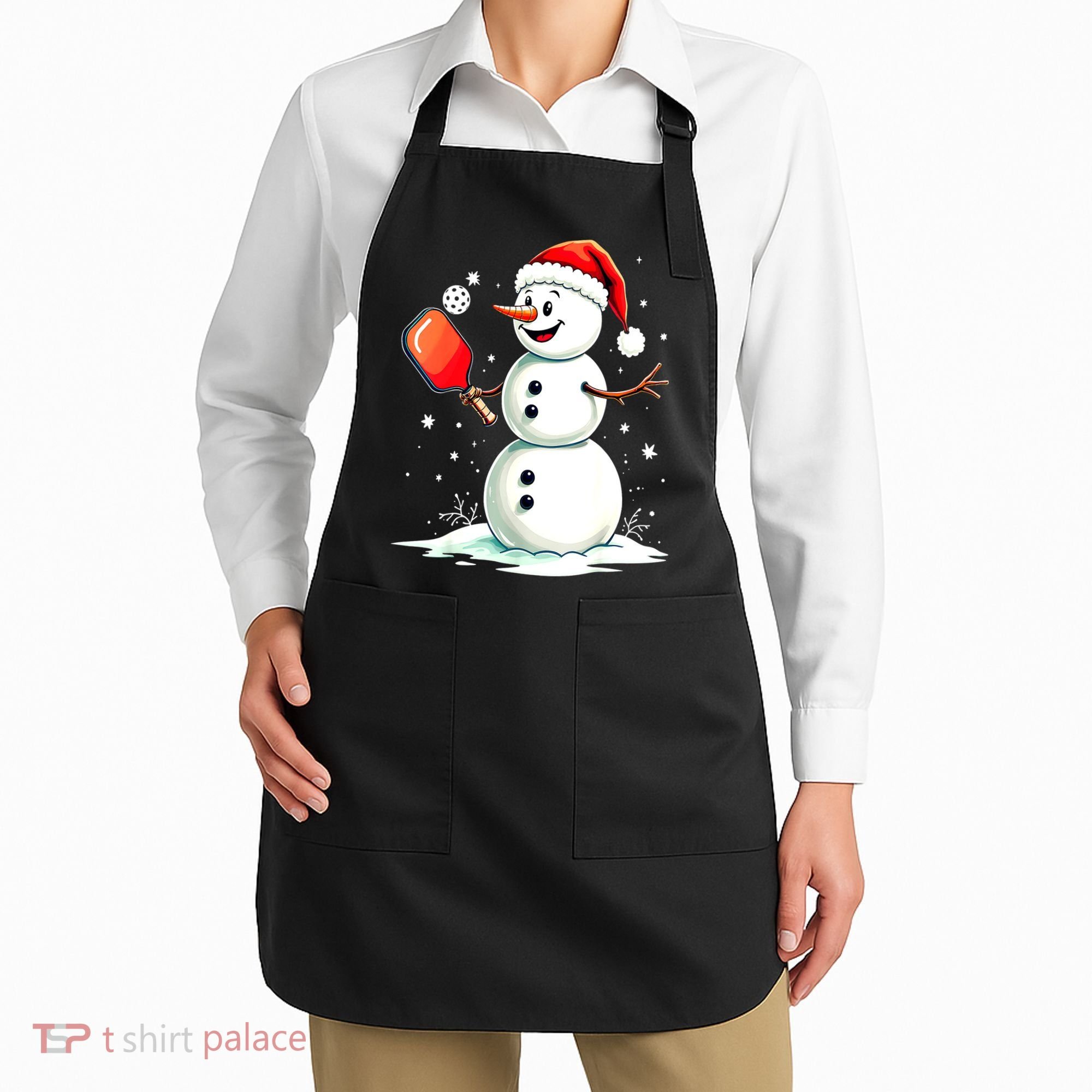 Christmas Pickleball Player Funny Pickleball Snowman Xmas Gift Apron