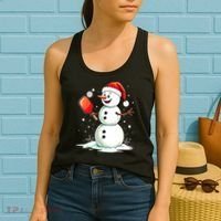 Christmas Pickleball Player Funny Pickleball Snowman Xmas Gift Women's Tank Top thumb 2