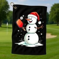 Christmas Pickleball Player Funny Pickleball Snowman Xmas Gift Golf Towel thumb 1