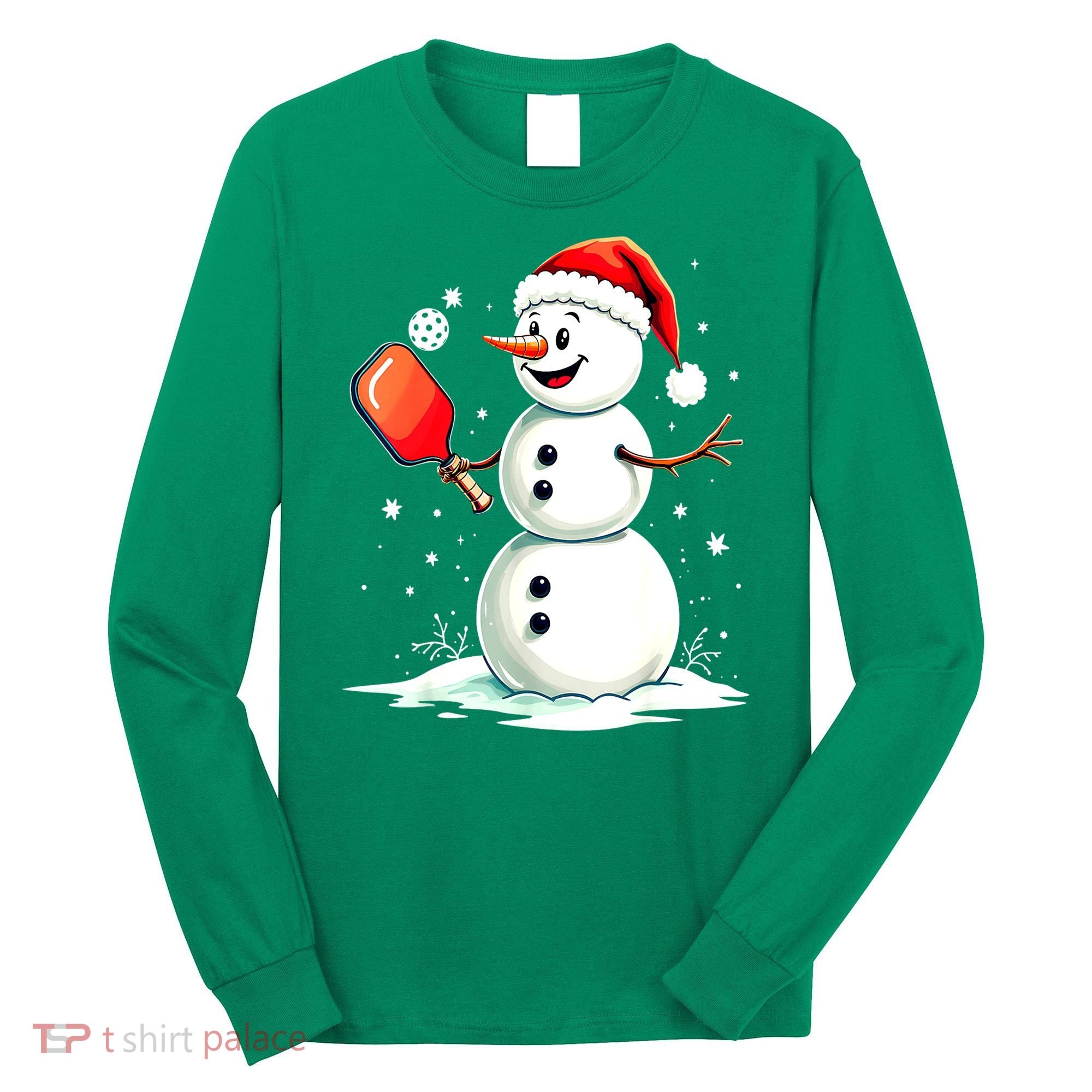 Christmas Pickleball Player Funny Pickleball Snowman Xmas Gift Long Sleeve Shirt