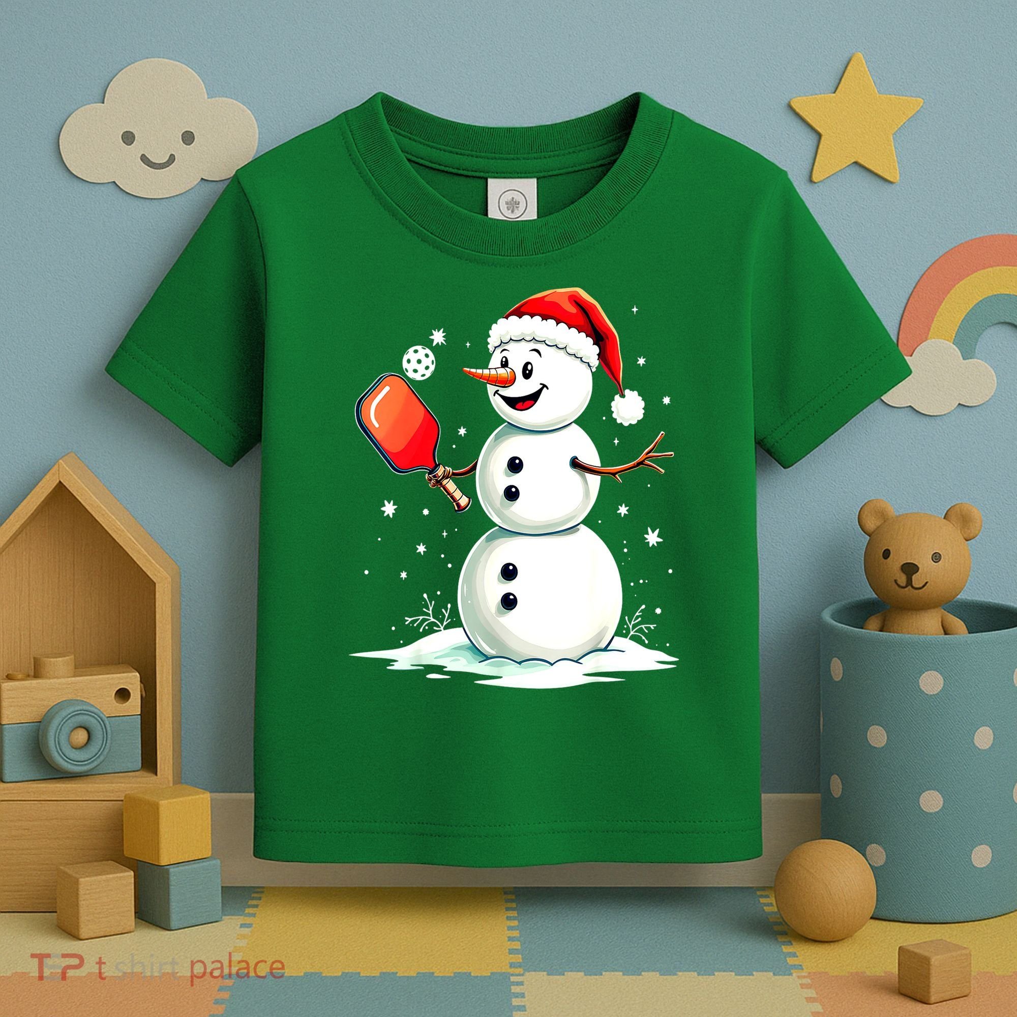 Christmas Pickleball Player Funny Pickleball Snowman Xmas Gift Toddler T-Shirt