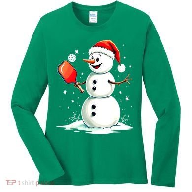Christmas Pickleball Player Funny Pickleball Snowman Xmas Gift Women's Long Sleeve Shirt