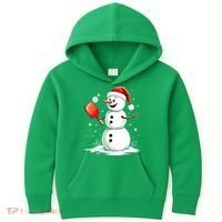 Christmas Pickleball Player Funny Pickleball Snowman Xmas Gift Kids Hoodie thumb 0