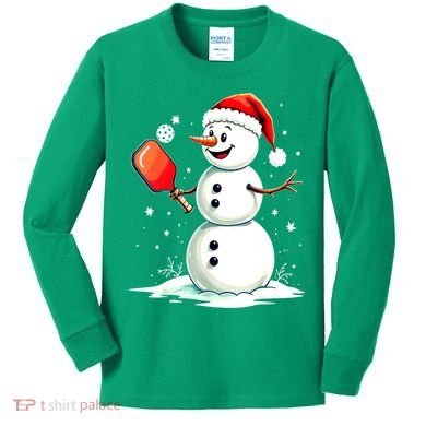 Christmas Pickleball Player Funny Pickleball Snowman Xmas Gift Kids Long Sleeve Shirt