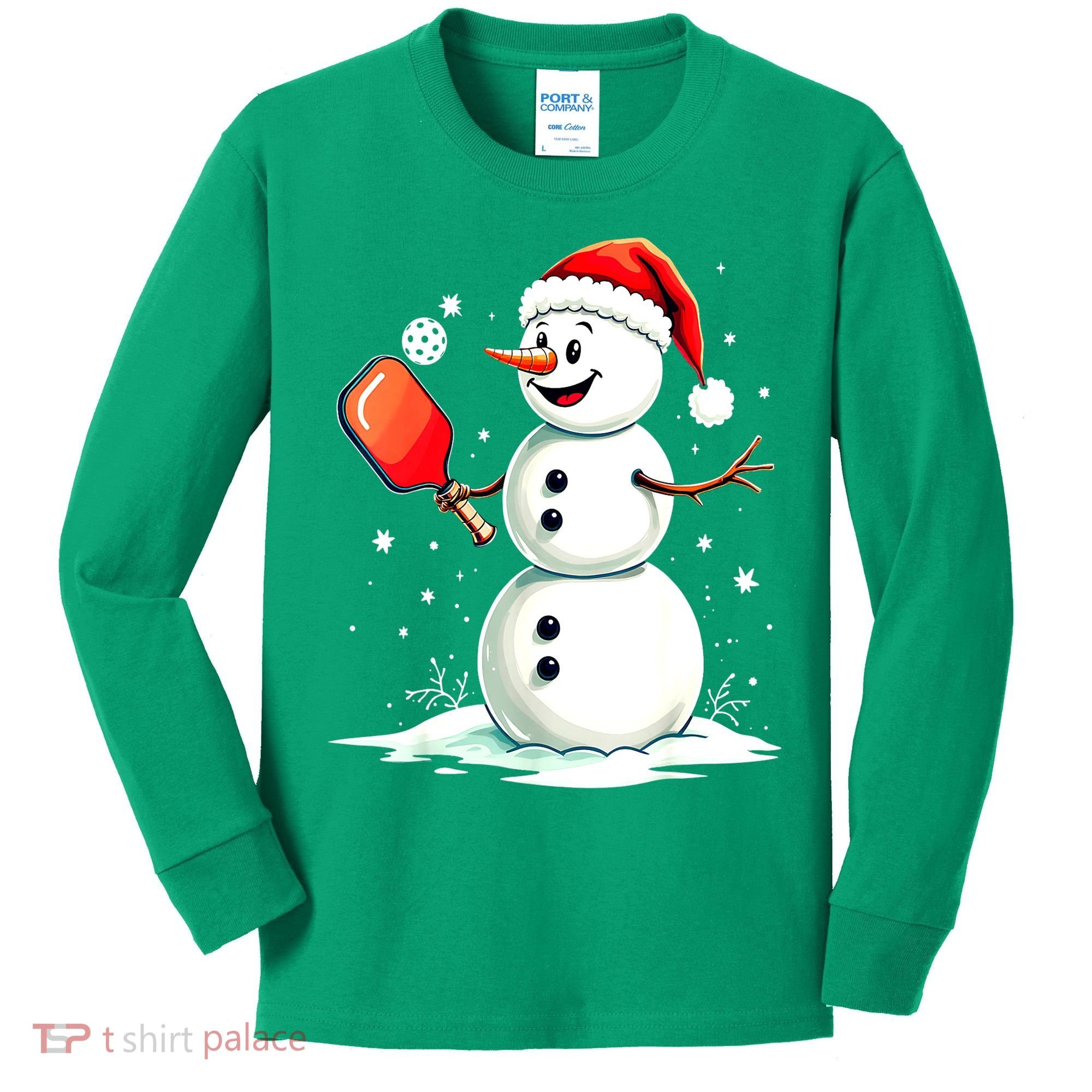 Christmas Pickleball Player Funny Pickleball Snowman Xmas Gift Kids Long Sleeve Shirt