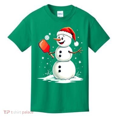 Christmas Pickleball Player Funny Pickleball Snowman Xmas Gift Kids T-Shirt