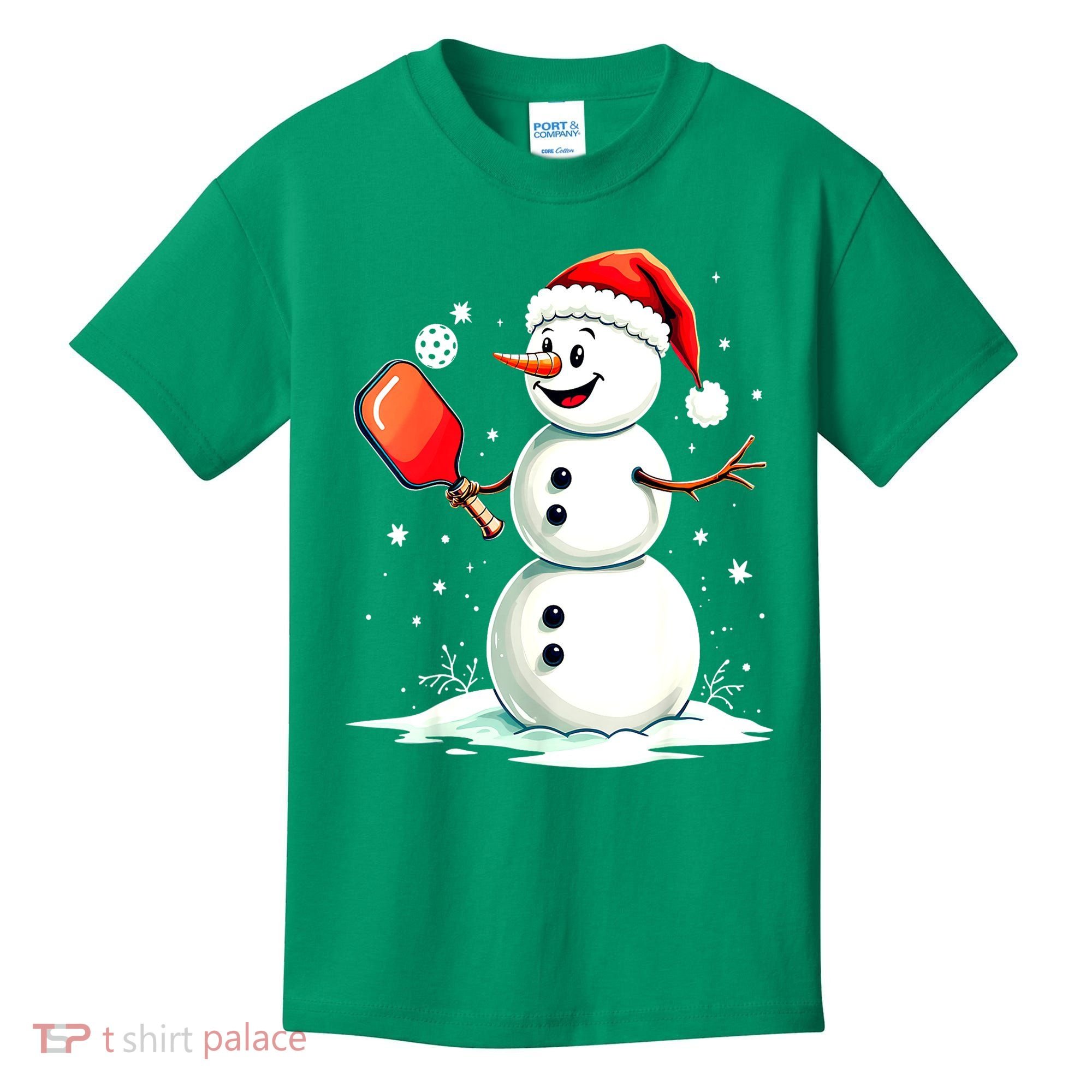 Christmas Pickleball Player Funny Pickleball Snowman Xmas Gift Kids T-Shirt