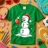 Christmas Pickleball Player Funny Pickleball Snowman Xmas Gift Kids T-Shirt thumb 3