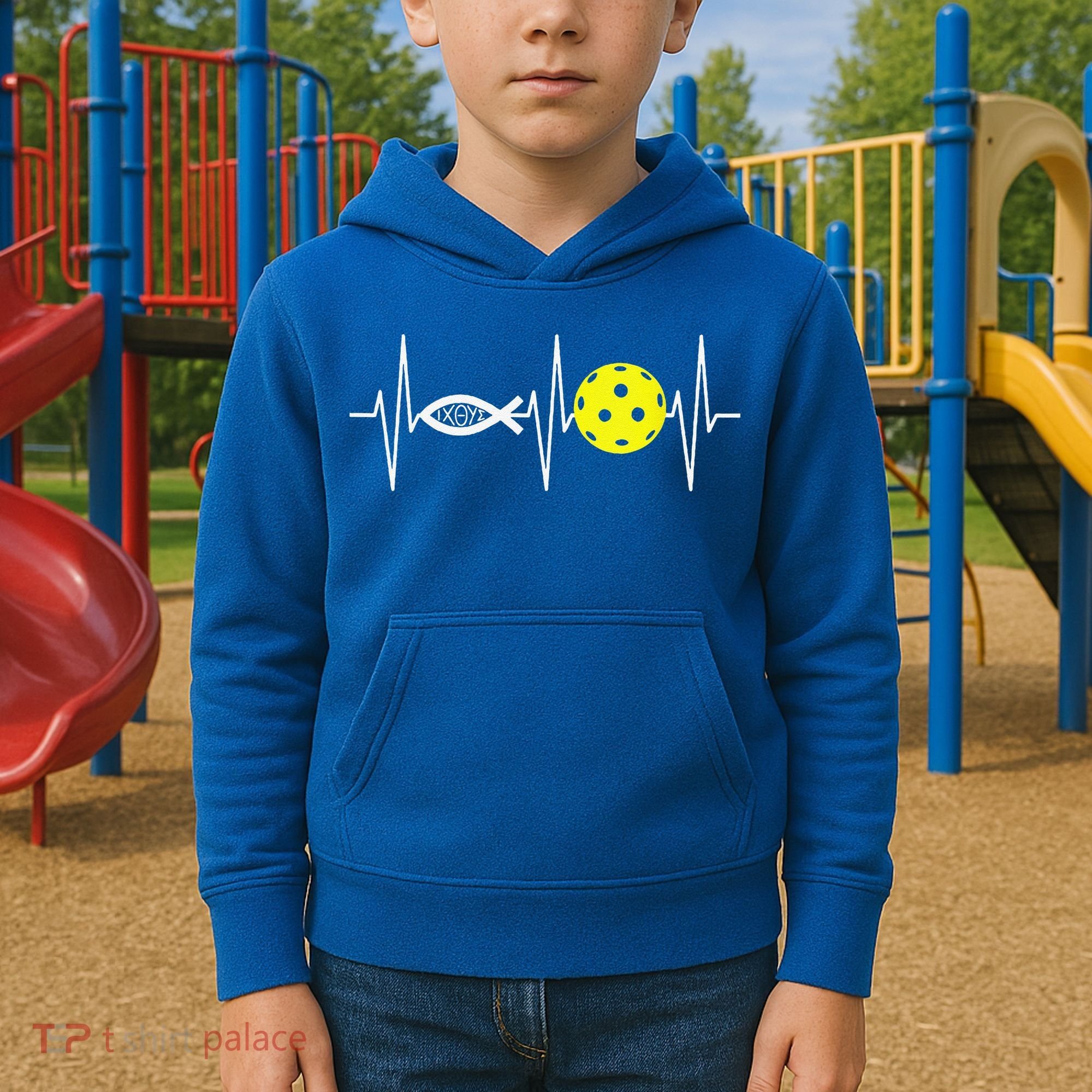 Christian Pickleball Player Ichthys Jesus Fish Symbol Kids Hoodie