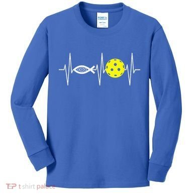 Christian Pickleball Player Ichthys Jesus Fish Symbol Kids Long Sleeve Shirt