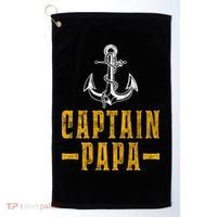 Captain Papa Pontoon Boat Owner Captain Sailors Boating Gift Golf Towel thumb 0
