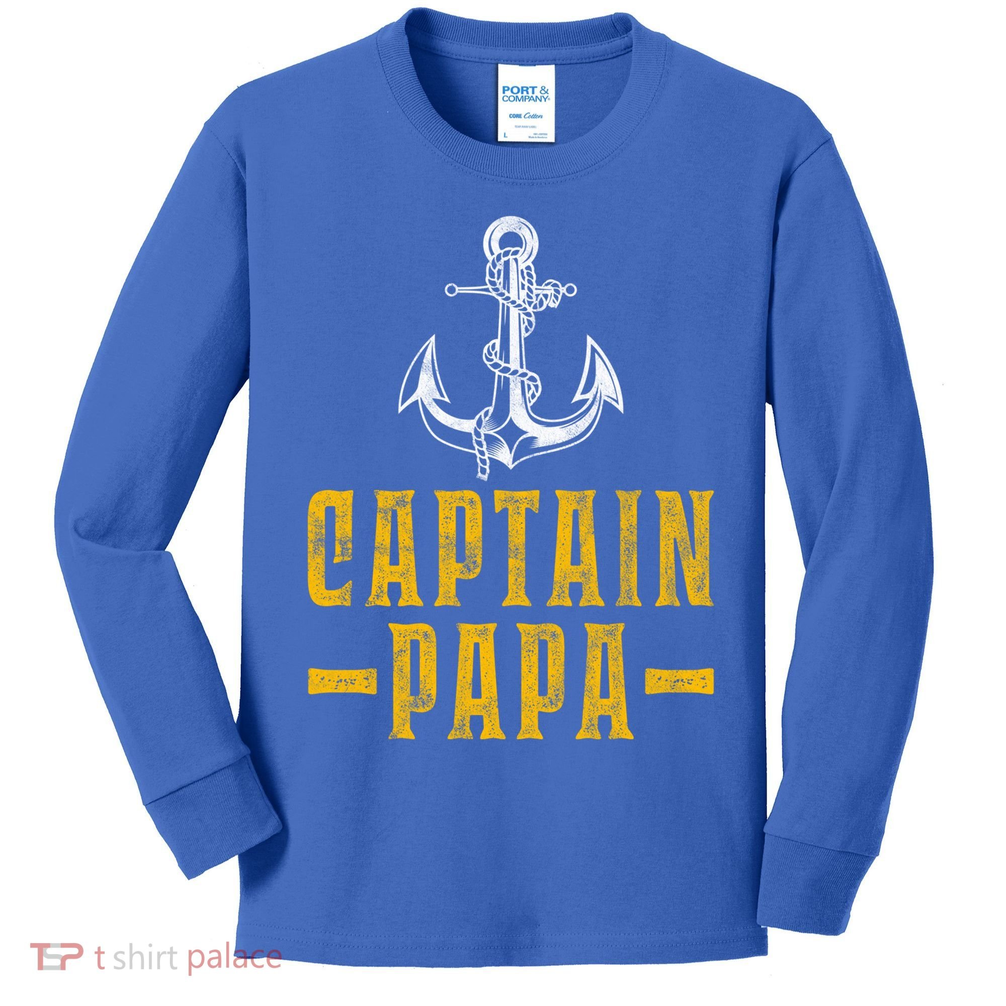 Captain Papa Pontoon Boat Owner Captain Sailors Boating Gift Kids Long Sleeve Shirt