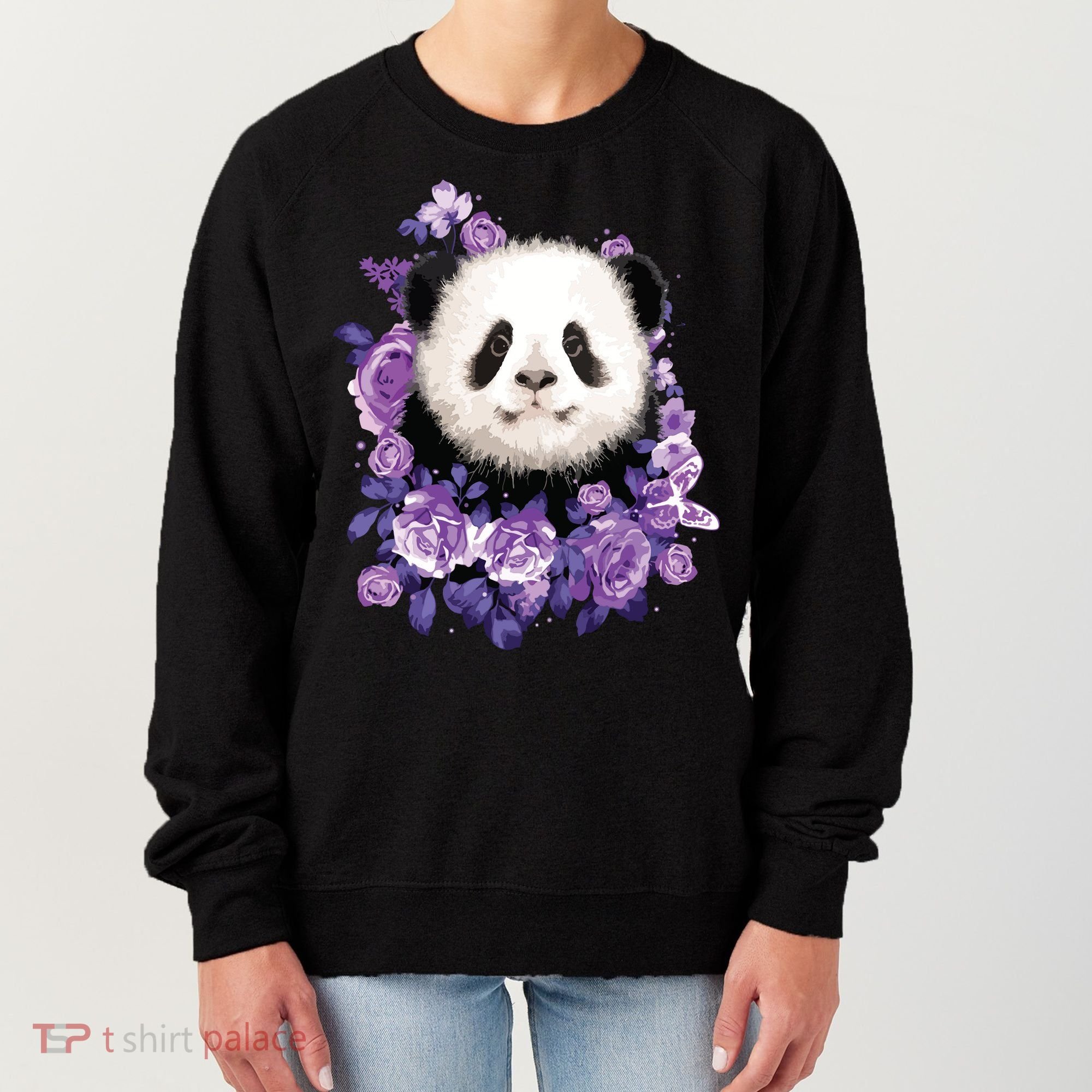 Cute Panda Purple Flowers Panda Lovers Gift Women's Sweatshirt