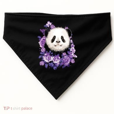 Cute Panda Purple Flowers Panda Lovers Gift USA-Made Doggie Bandana