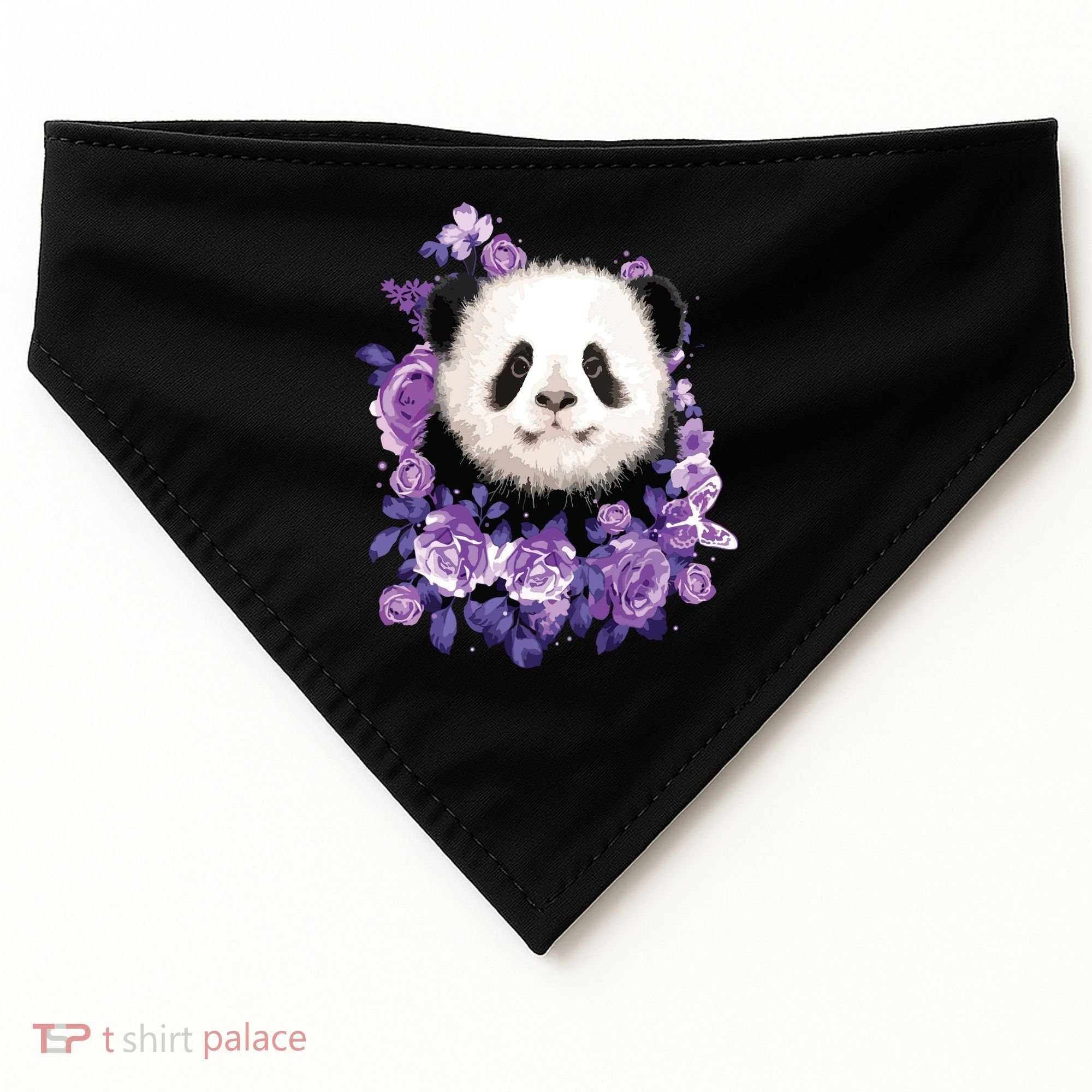 Cute Panda Purple Flowers Panda Lovers Gift USA-Made Doggie Bandana