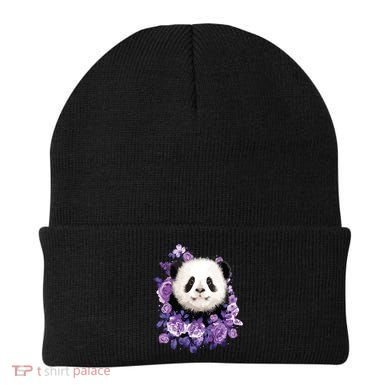 Cute Panda Purple Flowers Panda Lovers Gift Beanie