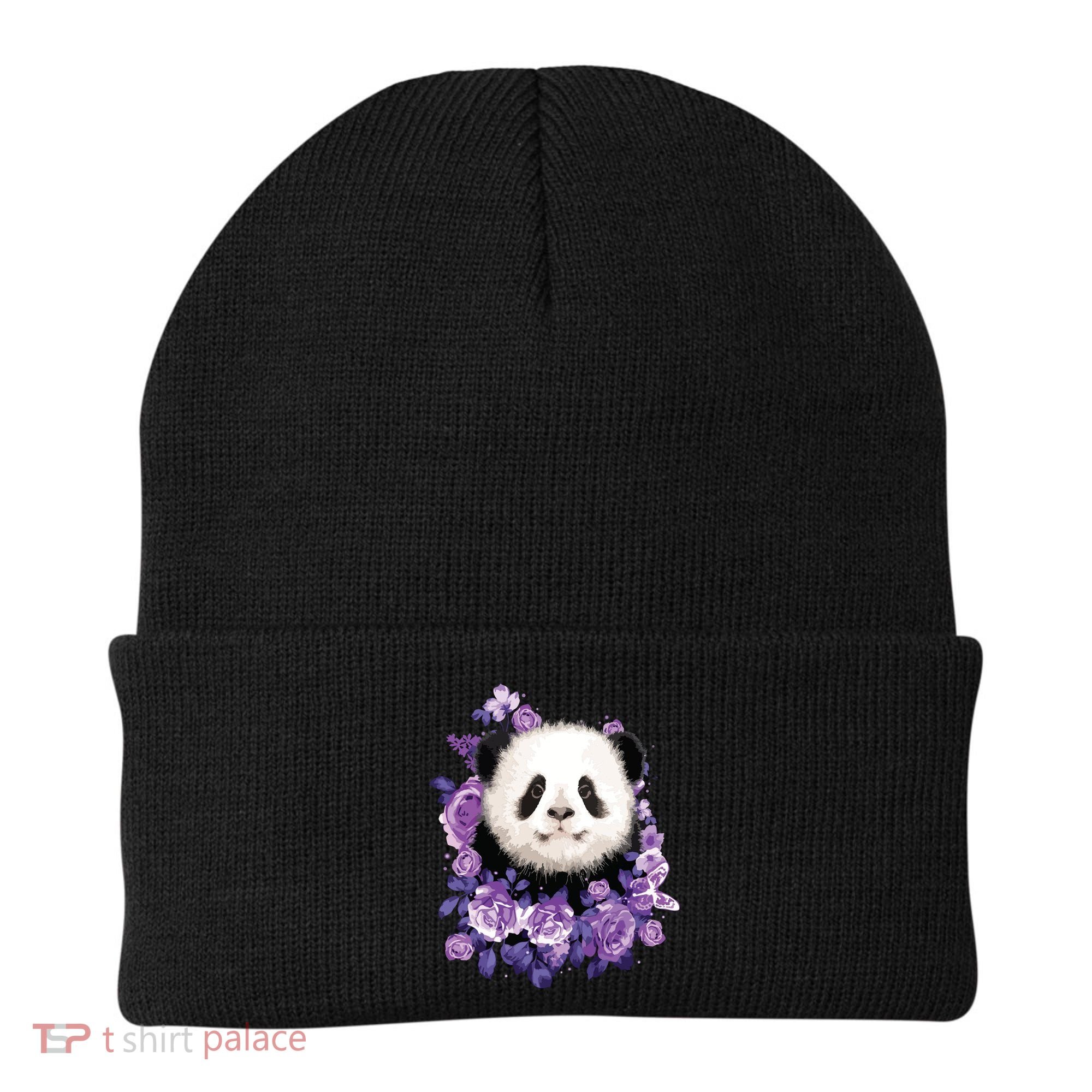 Cute Panda Purple Flowers Panda Lovers Gift Beanie