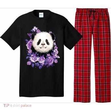 Cute Panda Purple Flowers Panda Lovers Gift Pajama Set