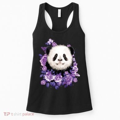 Cute Panda Purple Flowers Panda Lovers Gift Women's Tank Top