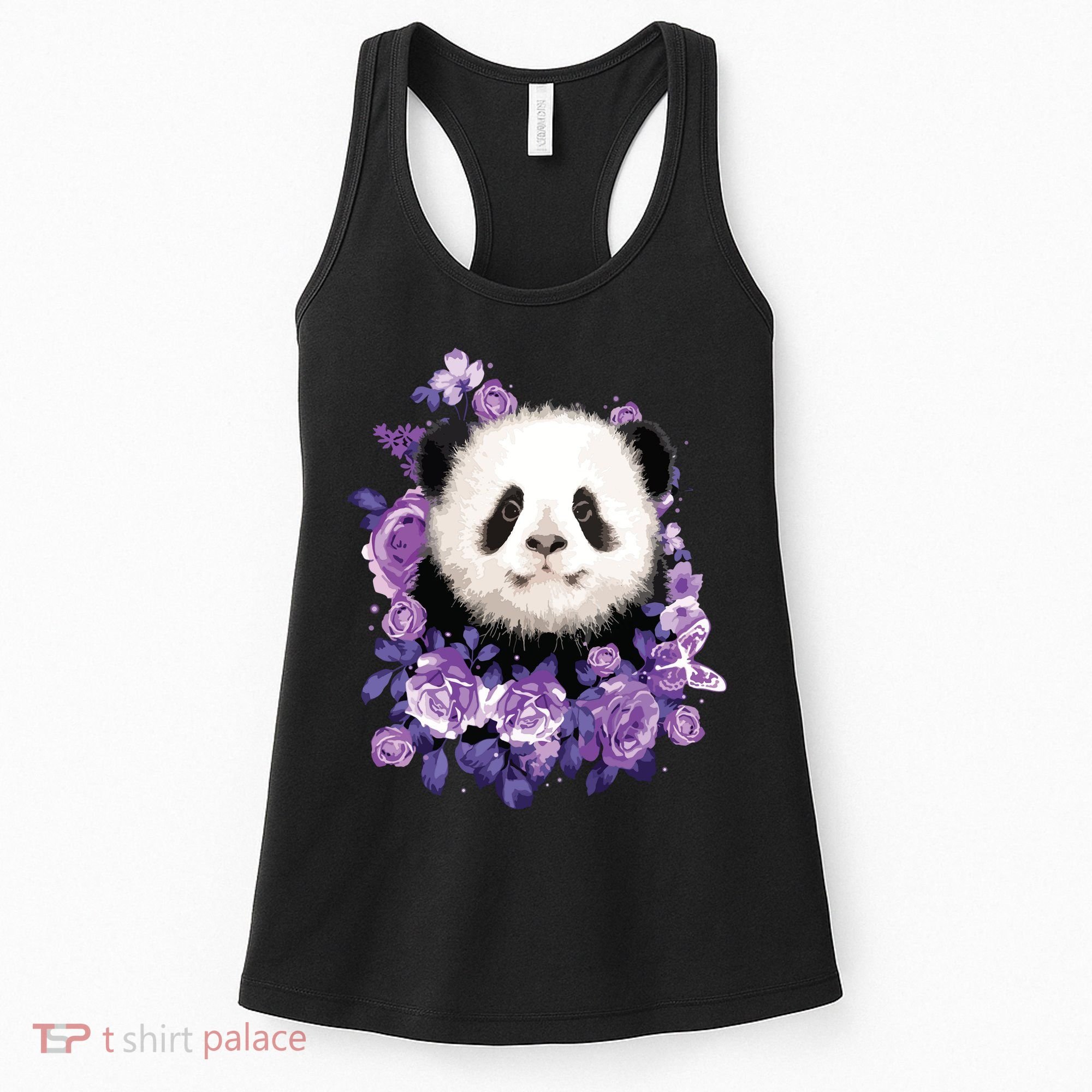 Cute Panda Purple Flowers Panda Lovers Gift Women's Tank Top