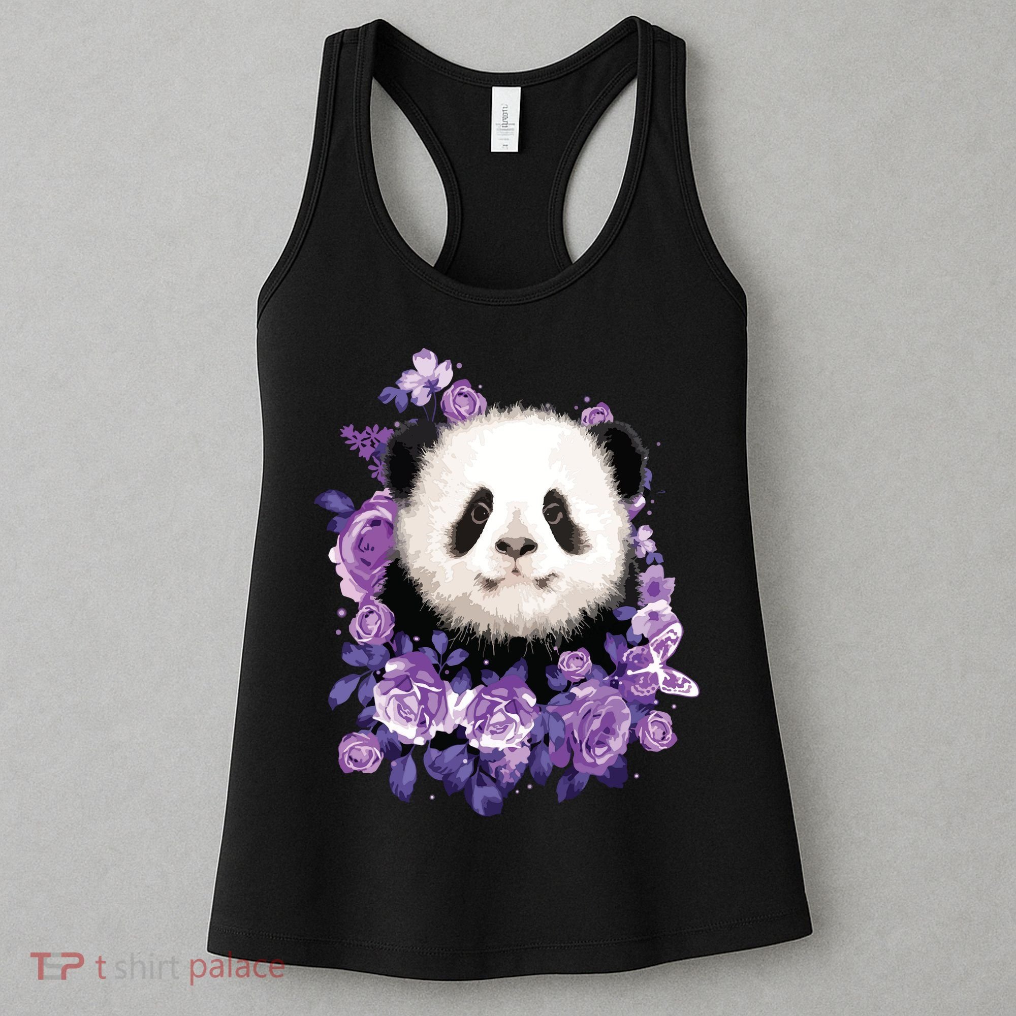 Cute Panda Purple Flowers Panda Lovers Gift Women's Tank Top