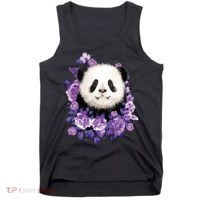 Cute Panda Purple Flowers Panda Lovers Gift Tank Top