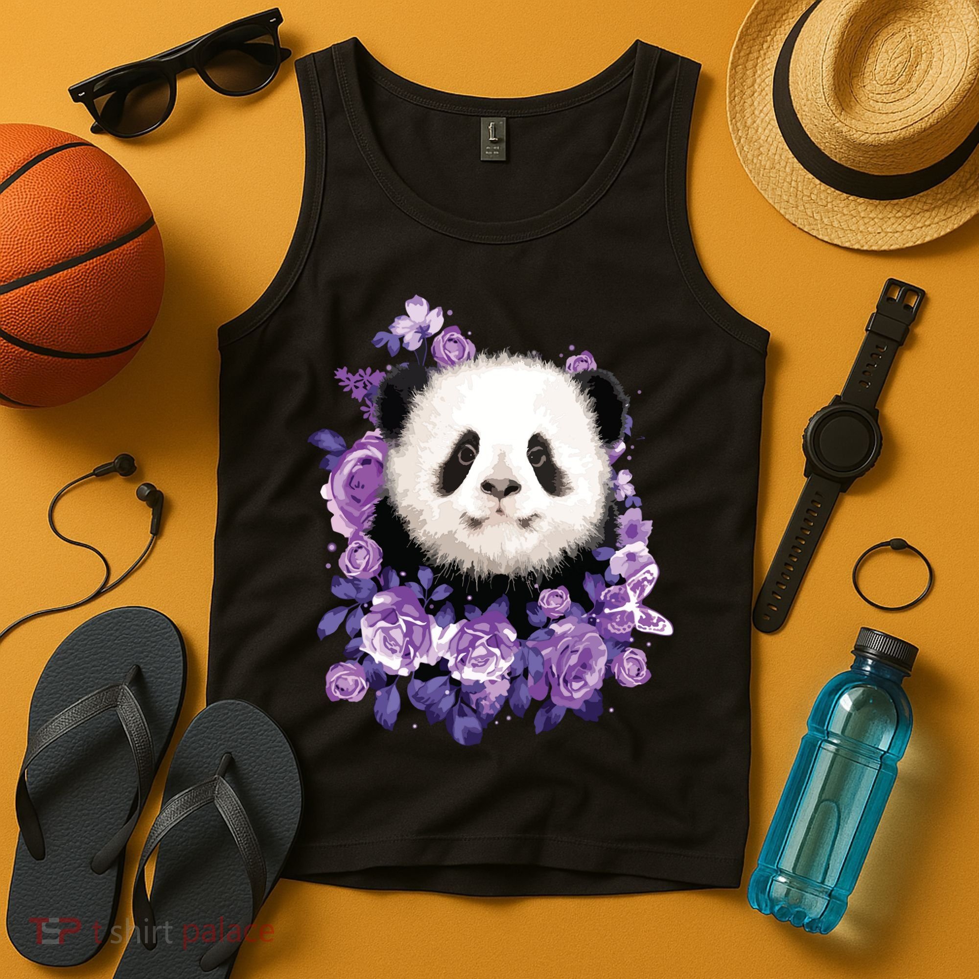 Cute Panda Purple Flowers Panda Lovers Gift Tank Top