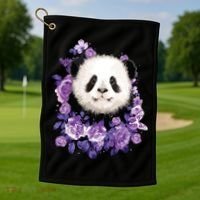 Cute Panda Purple Flowers Panda Lovers Gift Golf Towel thumb 1