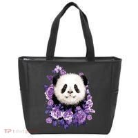 Cute Panda Purple Flowers Panda Lovers Gift Tote Bag thumb 0