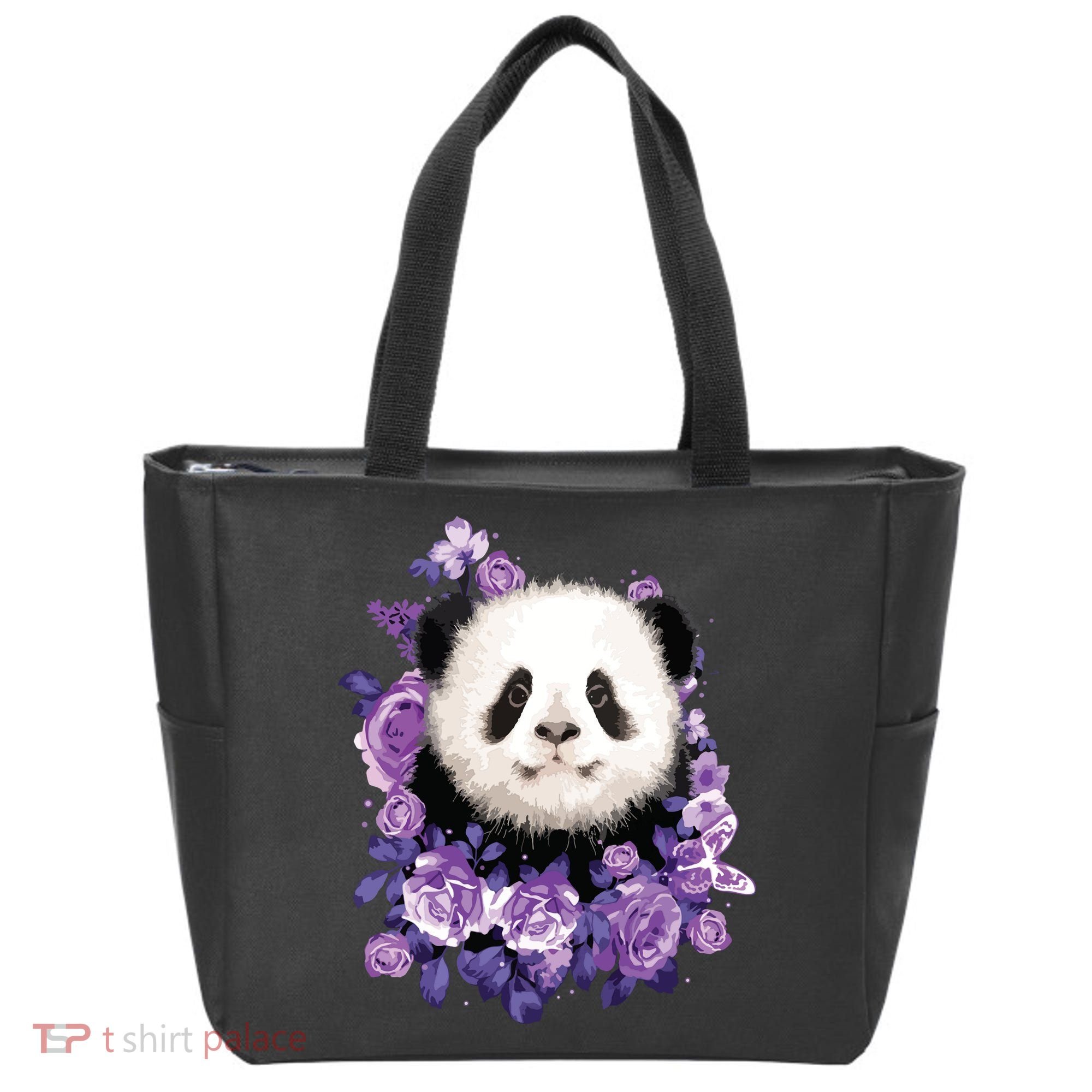Cute Panda Purple Flowers Panda Lovers Gift Tote Bag