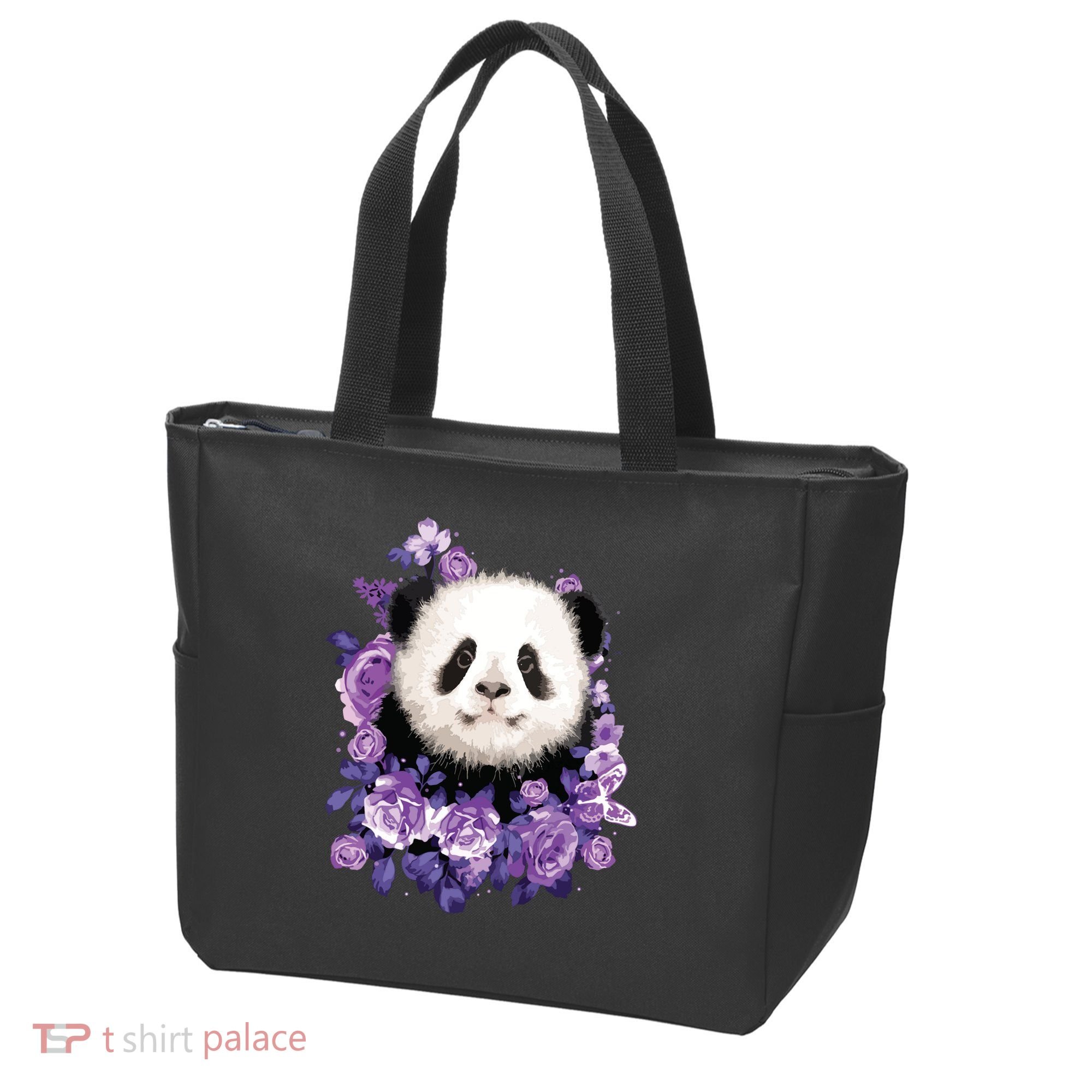 Cute Panda Purple Flowers Panda Lovers Gift Tote Bag