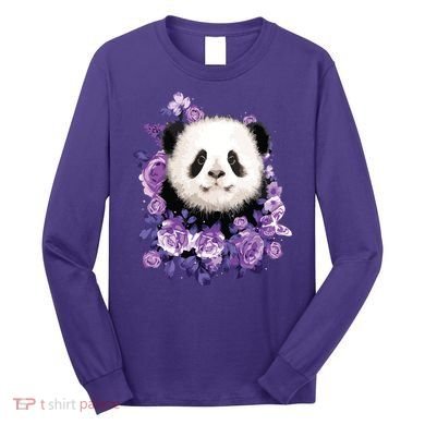 Cute Panda Purple Flowers Panda Lovers Gift Long Sleeve Shirt