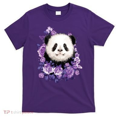 Cute Panda Purple Flowers Panda Lovers Gift T-Shirt